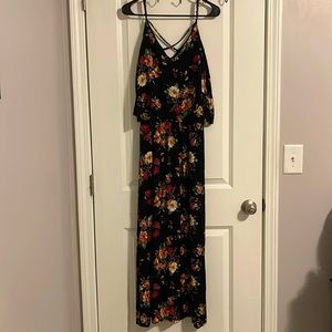 Black maxi dress with fall florals